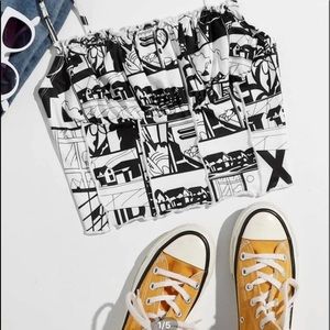 Shien printed black white top cropped